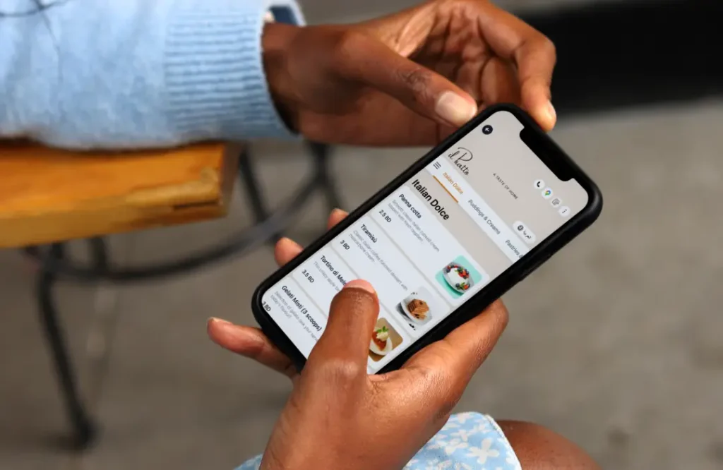 Guest using QR Code Menu to order meal.