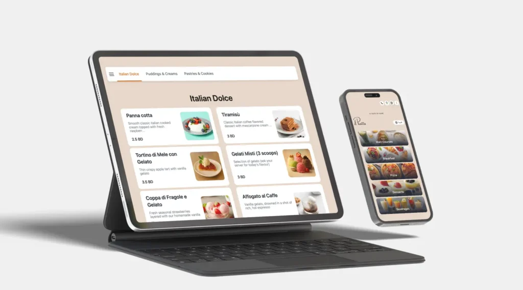 Tablet and Phone displaying TableQR digital menu.
