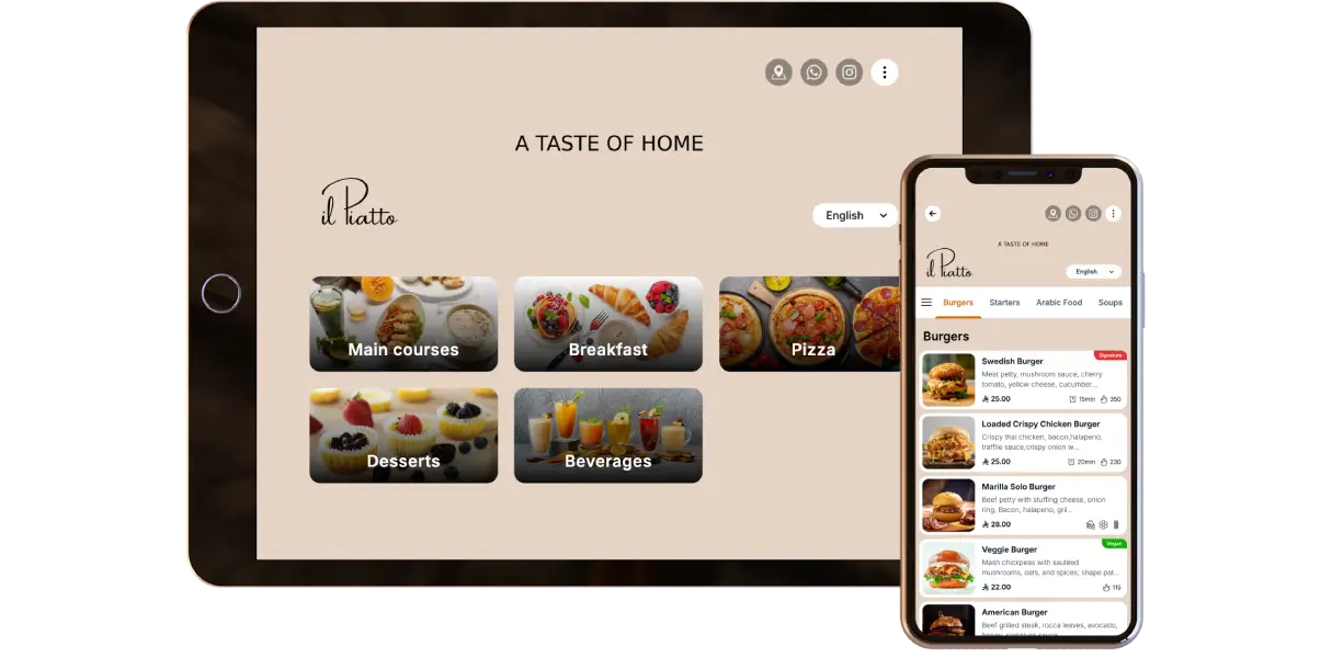 Tableqr menu is displayed in ipad and iphone.