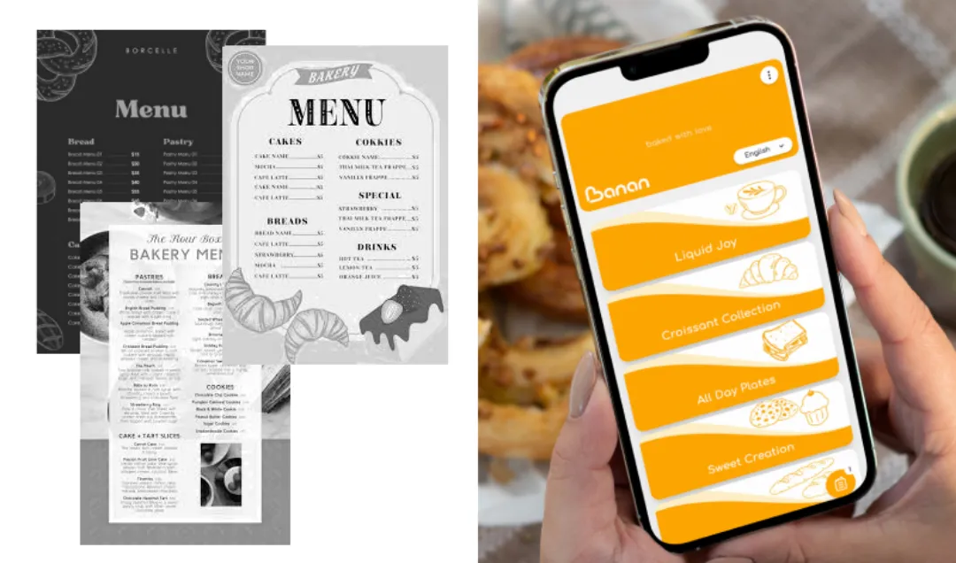 Comparison between a generic template menu and a custom-branded TableQR digital menu design