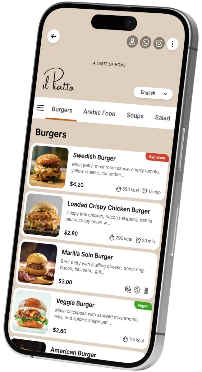 smartphone displaying a digital restaurant menu by TableQR