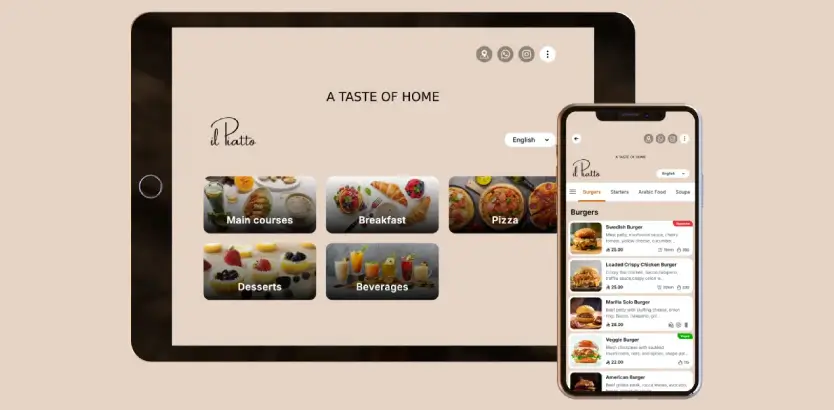 Tablet and phone showing digital menu powered by TableQR