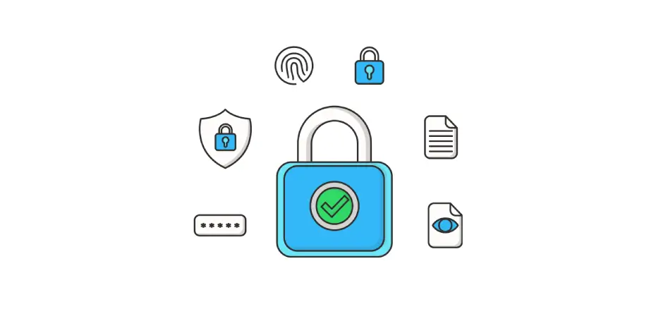 central padlock with security icons for passwords, privacy, fingerprint access and data protection for TableQR Digital Menus.