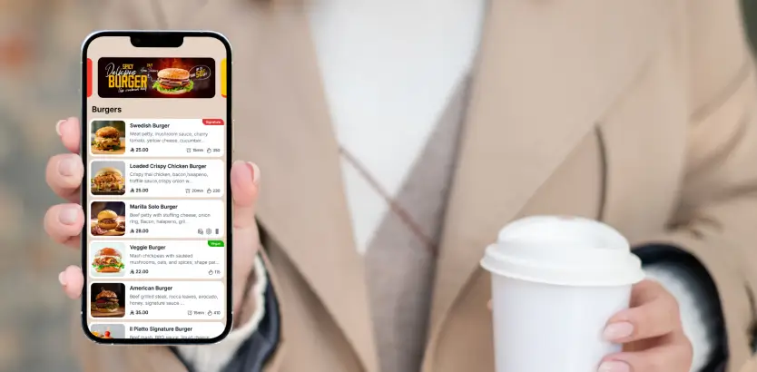 Lady holding tableqr digital menu on her phone