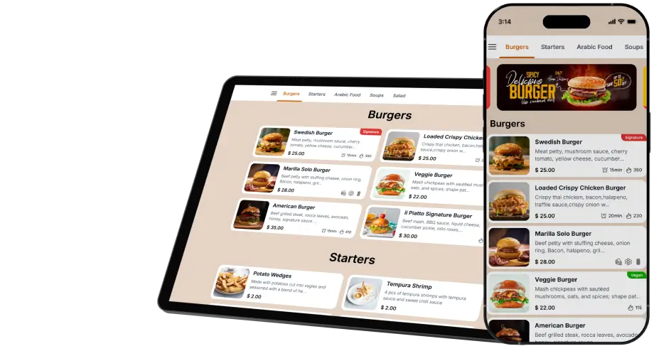 Ipad and iphone displaying tableqr digital menus