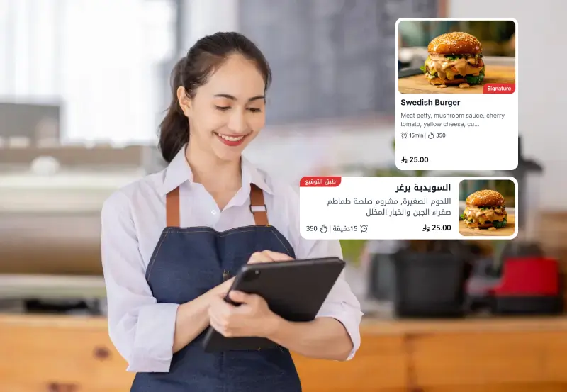 Restaurant manager is updating the digital menu item using tableqr.co dashboard.