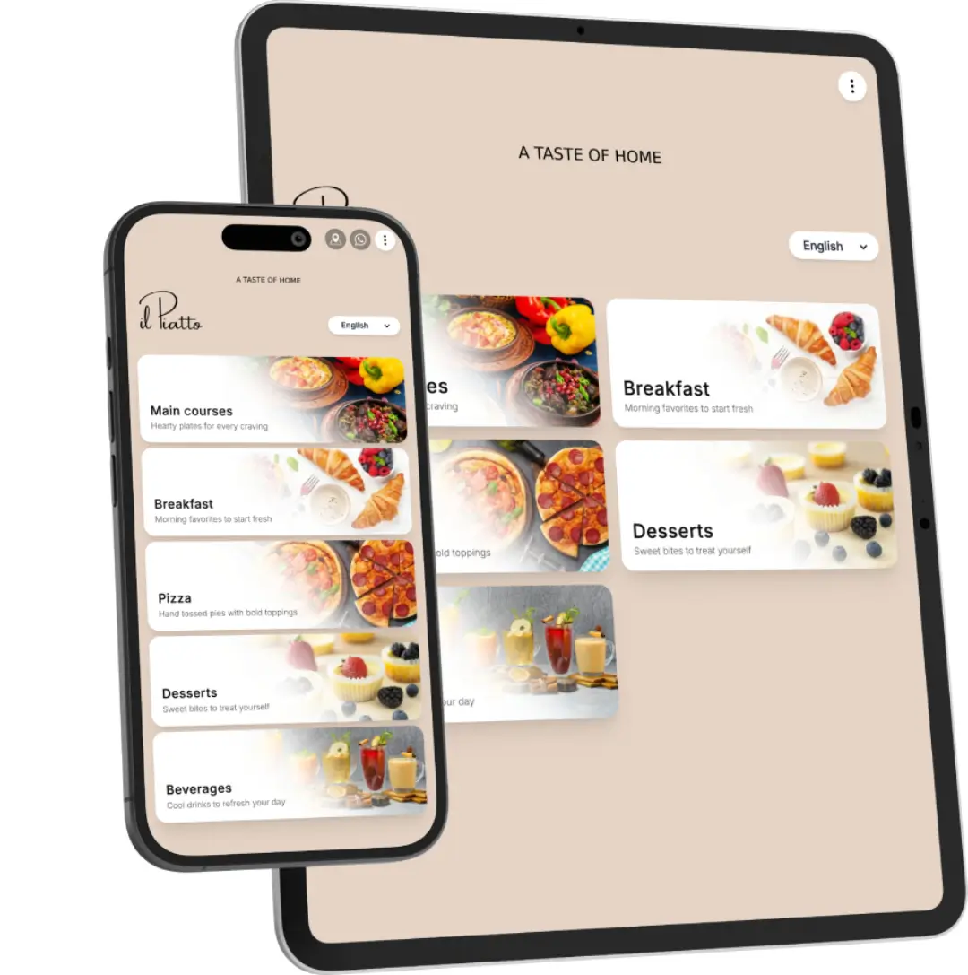 Mobile screen showing QR Code menu for restaurants, cafés and hotels powered by TableQR