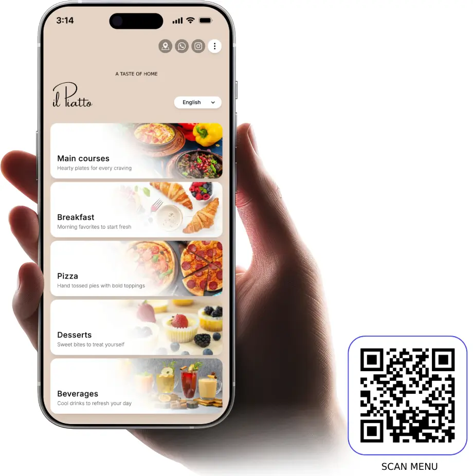 Mobile screen showing QR Code menu for UAE restaurants, cafés and hotels powered by TableQR