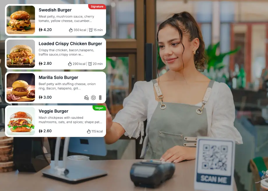 Restaurant team running service while the digital menu is managed externally