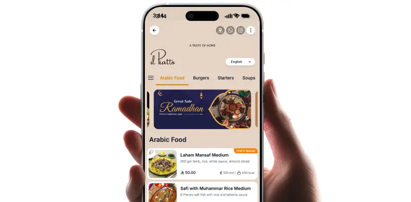 Phone screen showing a ramadan digital menu.