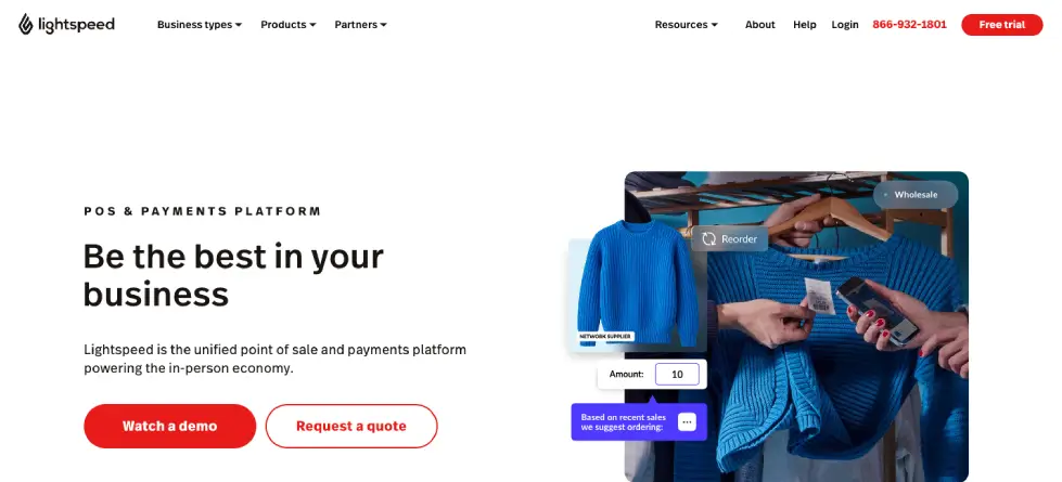 Lightspeed restaurant website desktop screenshot