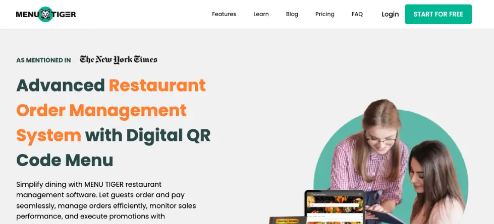 MENU TIGER website desktop screenshot