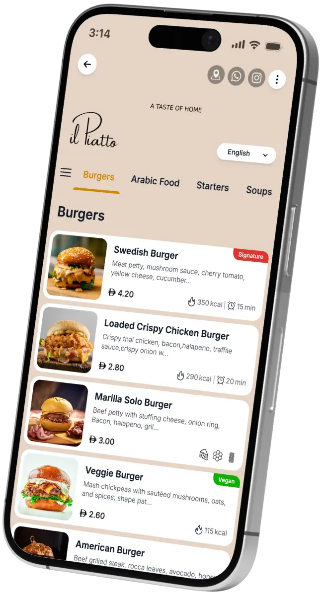Mobile screen showing digital menu for UAE restaurants, cafés and hotels powered by TableQR