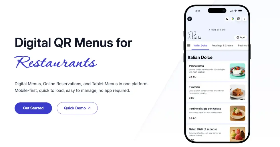 Tableqr website desktop screenshot