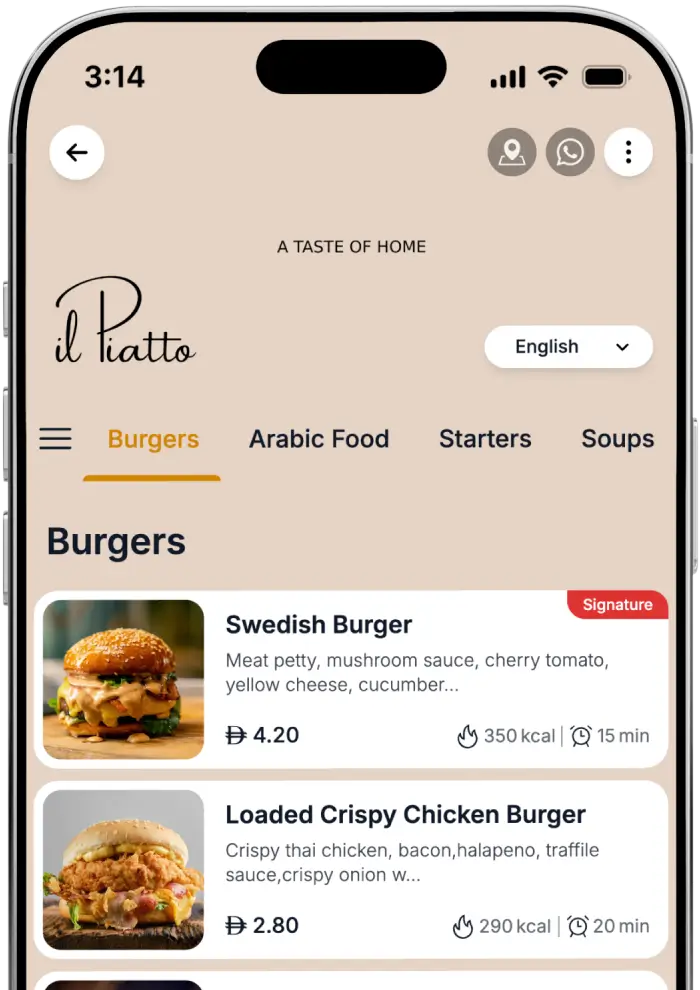 Mobile Digital QR menu styled to match a restaurant brand with clear typography and layout